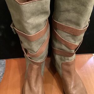 Vintage Banana Republic Safari Leather Canvas Boots 8 1/2 NWOT Made in Italy